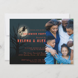Happy halloween black orange witch family photo invitation