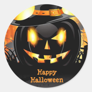 Happy Halloween Black Pumpkin Classic Round Sticker