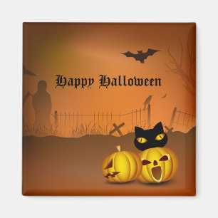Happy Halloween Black Pumpkin Patch Cat Magnet