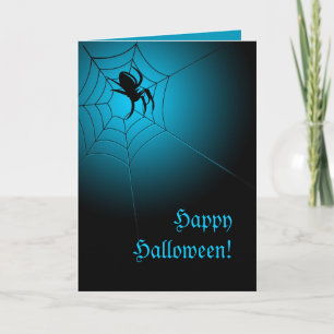 Happy Halloween Black Spider on Web Card