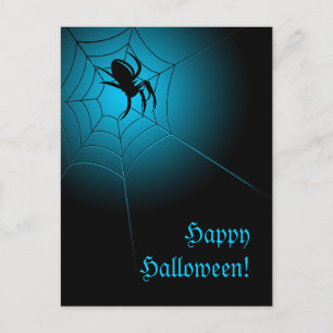 Happy Halloween Black Spider on Web Postcard