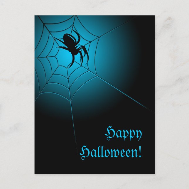 Happy Halloween Black Spider on Web Postcard (Front)