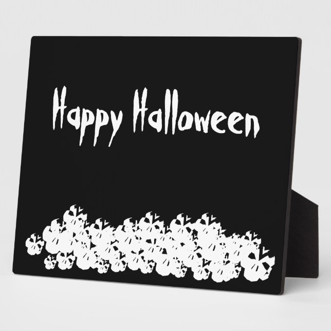 Happy Halloween black white skulls skeleton pile Plaque (Side)