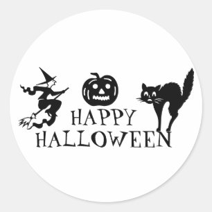 Happy Halloween black white spooky Classic Round Sticker