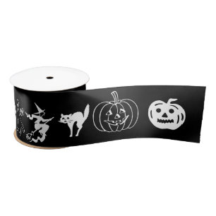Happy Halloween black white spooky decor Satin Ribbon