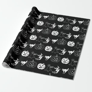 Happy Halloween black white spooky decor Wrapping Paper