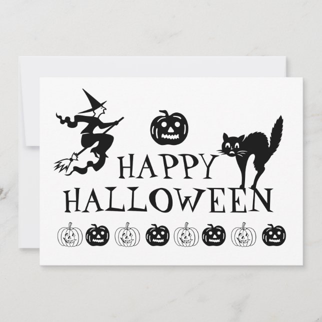 Happy Halloween black white spooky Holiday Card (Front)