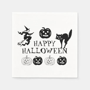 Happy Halloween black white spooky paper Napkin