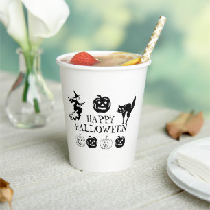 Happy Halloween black white spooky party Paper Cups