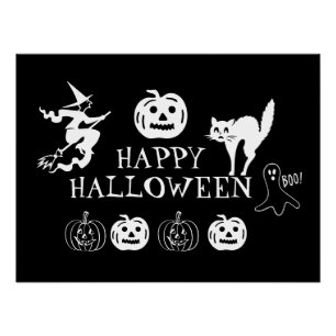 Happy Halloween black white spooky Poster