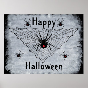 Happy Halloween Black Widow Spider Web Poster