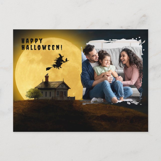 Happy halloween black witch photo postcard (Front)