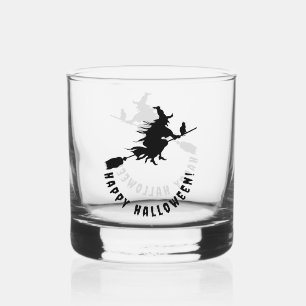 Happy halloween black witch whiskey glass