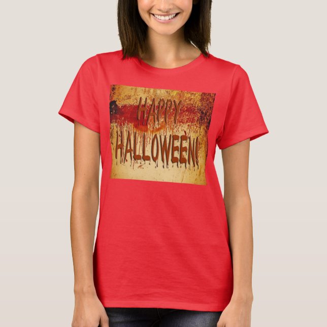 Happy Halloween Blood Stained Wall Womens T-Shirt (Front)