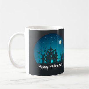Happy Halloween Blue and Black Haunted House Coffee Mug