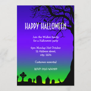 Happy Halloween blue and green cemetery glow Invitation