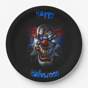 Happy Halloween Blue Eyes Evil Clown Paper Plate