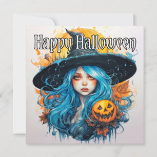 Happy Halloween   Blue Haired Witch Card