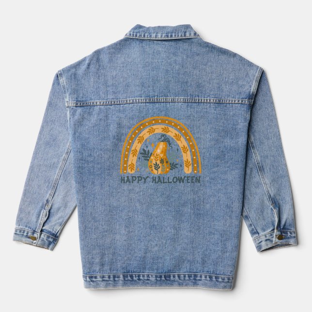 Happy Halloween Boho Rainbow Pumpkin Denim Jacket (Back)