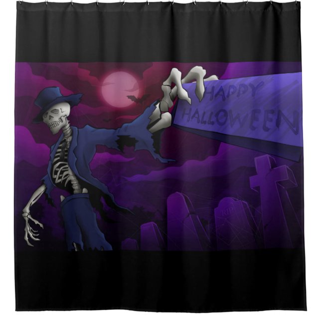 Happy Halloween Bones Shower Curtain (Front)