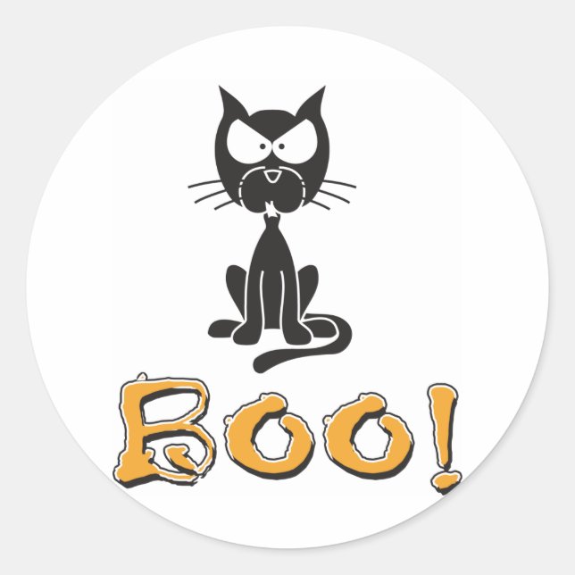 Happy Halloween Boo Black Cat Classic Round Sticker (Front)