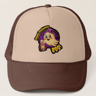 Happy Halloween BOO! Cute Retro Ghost with Lantern Trucker Hat