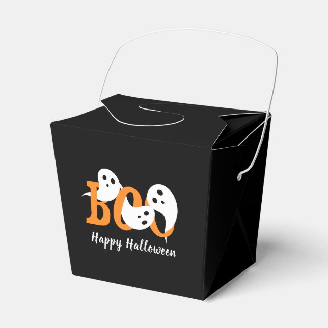 Happy Halloween Boo Ghosts Black Favour Box (Front Side)