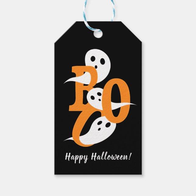 Happy Halloween Boo Ghosts Black Gift Tags (Front)