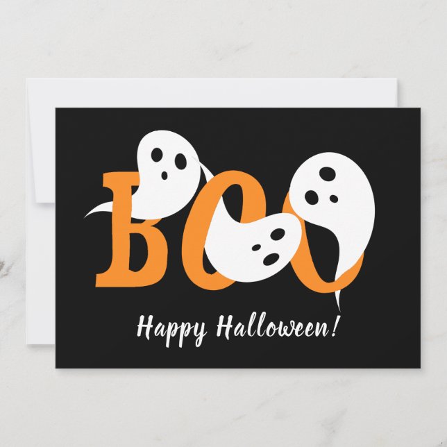 Happy Halloween Boo Ghosts Black Holiday Card (Front)
