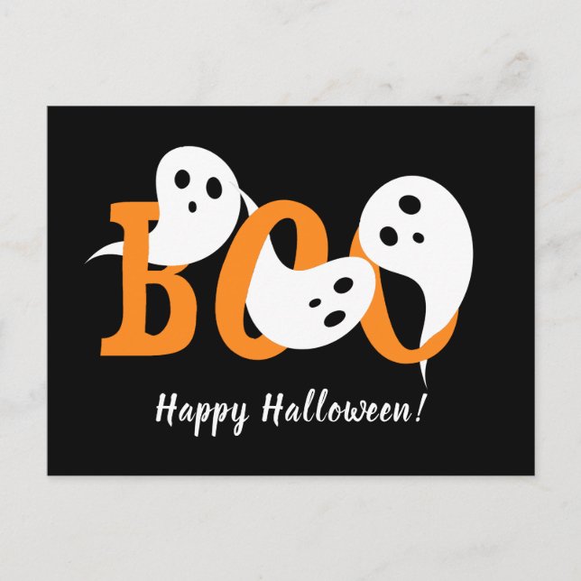 Happy Halloween Boo Ghosts Black Holiday Postcard (Front)