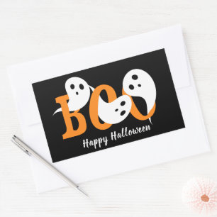 Happy Halloween Boo Ghosts Black Rectangular Sticker