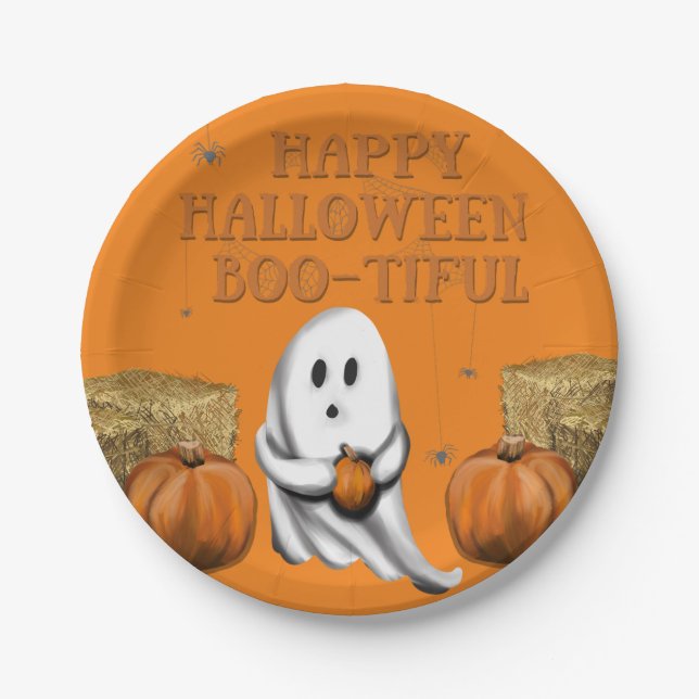 Happy Halloween Boo-ti-ful Paper Plate (Front)