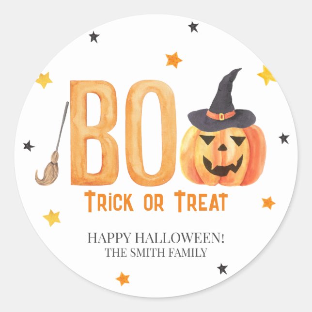 Happy Halloween, BOO, Trick or Treat Classic Round Sticker (Front)