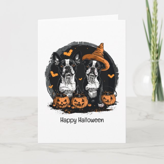 Happy Halloween Boston Terrier Dogs Card (Front)