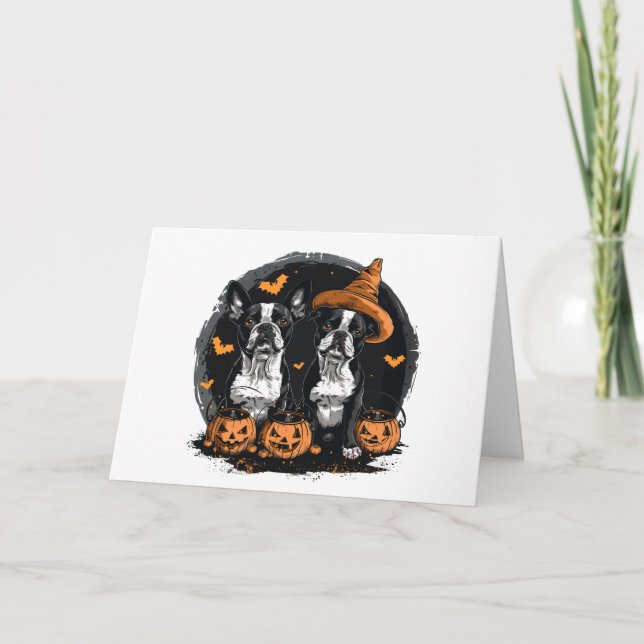 Happy Halloween Boston Terrier Dogs Card (Front)