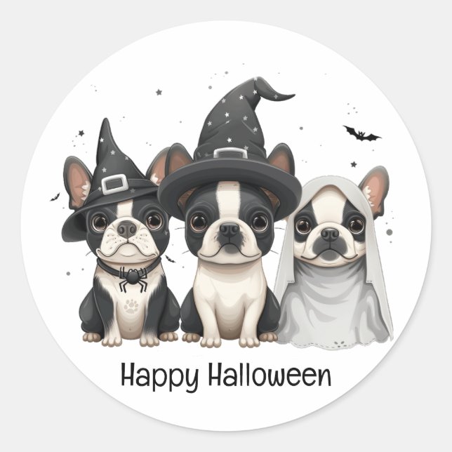 Happy Halloween Boston Terrier Dogs Classic Round Sticker (Front)