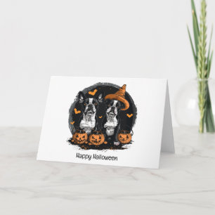 Happy Halloween Boston Terrier Dogs Holiday Card
