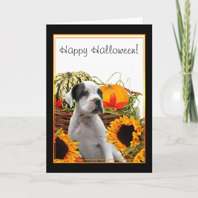 Happy Halloween boxer puppy greeting card (Front)