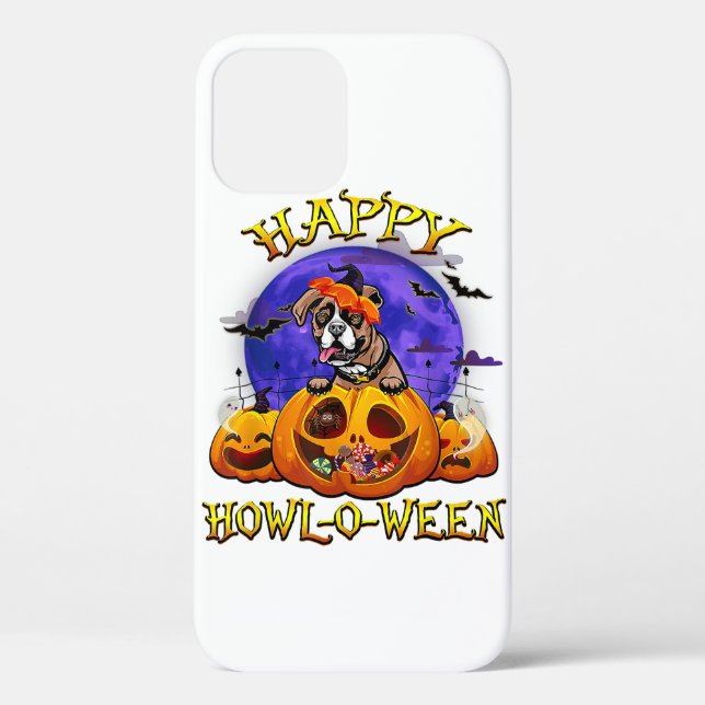 Happy Halloween Boxer With Moon Pumpkin Dog Lover Case-Mate iPhone Case (Back)