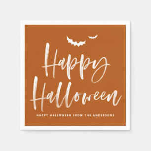 Happy Halloween Brush Lettering Burnt Orange Napkin