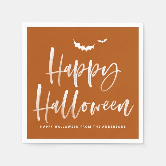 Happy Halloween Brush Lettering Burnt Orange Napkin (Front)