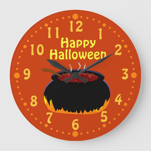 Happy Halloween Bubbling Witch Cauldron Custom Large Clock (Front)