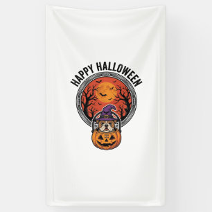 Happy Halloween Bulldog Witch Pumpkin Vintage Shir Banner
