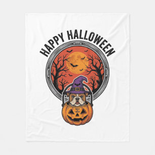 Happy Halloween Bulldog Witch Pumpkin Vintage Shir Fleece Blanket