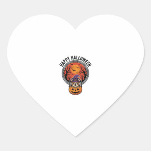 Happy Halloween Bulldog Witch Pumpkin Vintage Shir Heart Sticker