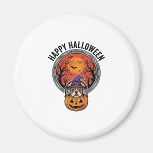 Happy Halloween Bulldog Witch Pumpkin Vintage Shir Magnet