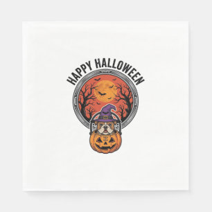 Happy Halloween Bulldog Witch Pumpkin Vintage Shir Napkin