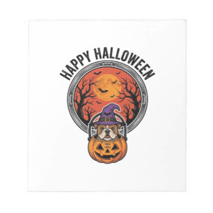 Happy Halloween Bulldog Witch Pumpkin Vintage Shir Notepad