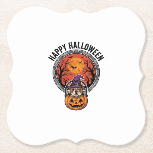 Happy Halloween Bulldog Witch Pumpkin Vintage Shir Paper Coaster