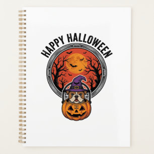 Happy Halloween Bulldog Witch Pumpkin Vintage Shir Planner